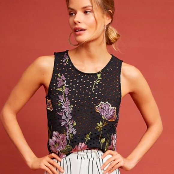 Anthropologie Meadow Rue Size S Small Harriet Embroidered Eyelet Blouse Top - Picture 2 of 8